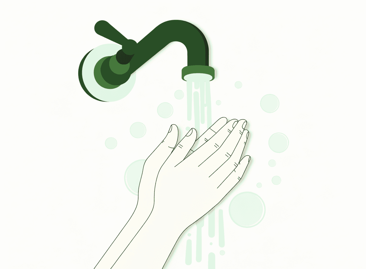 Manos lavándose con agua y jabón antes de preparar la aplicación